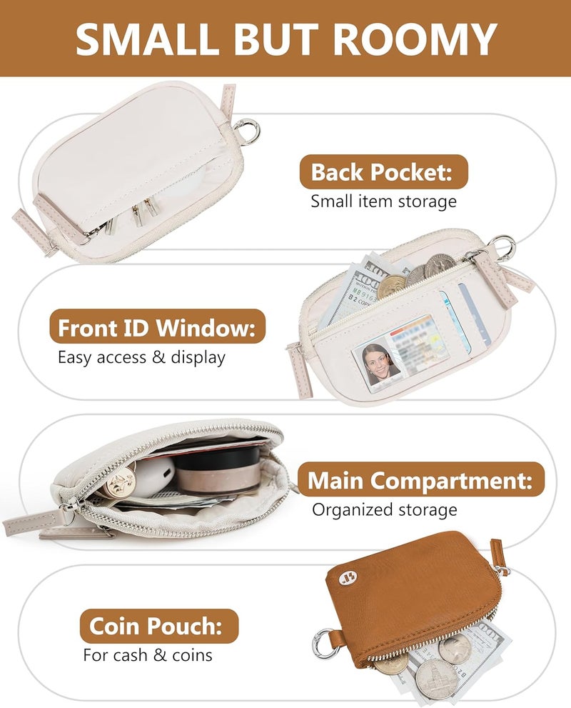 Sunpour Store Nylon Wallet Wristlet for Women,RFID Wallet Keychain Women,Small Wallets Woman with Wristlet,Coin Purse & Wrist Strap for Travel (Beige＆Brown) - Image 3